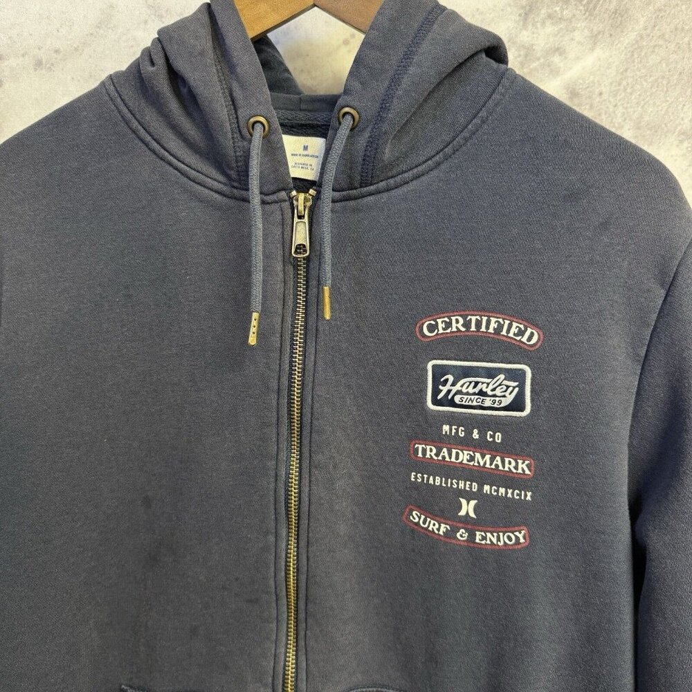 Hurley Hoodie Sweatshirt Mens Medium Navy Blue Full Zip Surf Skate